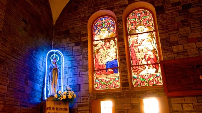 Sunlight shining through the ornate windows at Cathedral Basilica of Our Lady